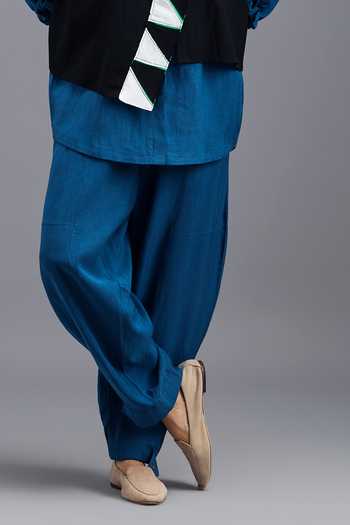 Buy_Deepika Arora_Blue Linen Mandarin Collar Neon Pipe Work Jacket And Pant Set _Online_at_Aza_Fashions