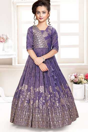 Buy_Jhambthreads_Purple Jacquard Zari Floral Pattern Gown _at_Aza_Fashions