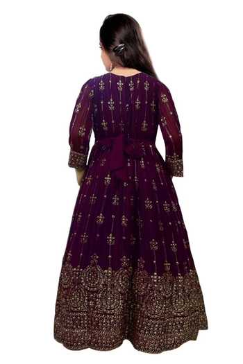 Shop_Jhambthreads_Purple Georgette Embroidery Pleated Floral Gown _at_Aza_Fashions