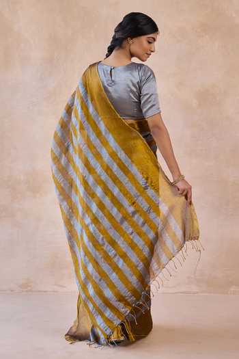 Shop_Amaara_Gold Tissue Handloom Saree With Running Blouse _at_Aza_Fashions