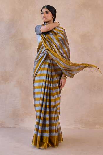 Buy_Amaara_Gold Tissue Handloom Saree With Running Blouse _at_Aza_Fashions