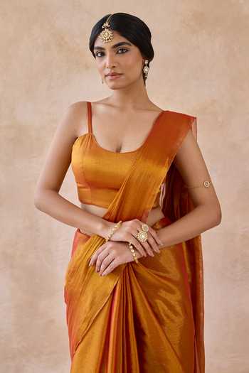 Amaara_Orange Tissue Handloom Saree With Running Blouse _Online