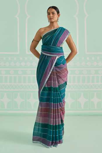 Buy_Amaara_Blue Handloom Cotton Pure Saree With Running Blouse _at_Aza_Fashions