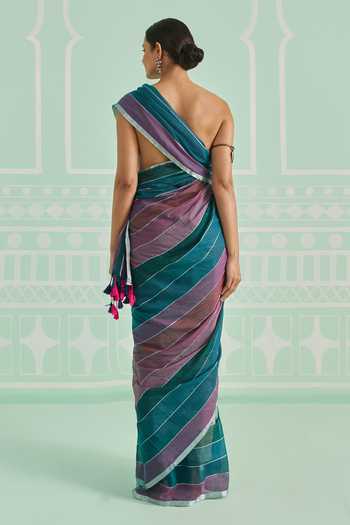 Shop_Amaara_Blue Handloom Cotton Pure Saree With Running Blouse _at_Aza_Fashions