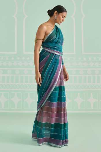 Amaara_Blue Handloom Cotton Pure Saree With Running Blouse _Online_at_Aza_Fashions