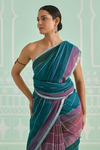 Buy_Amaara_Blue Handloom Cotton Pure Saree With Running Blouse _Online_at_Aza_Fashions