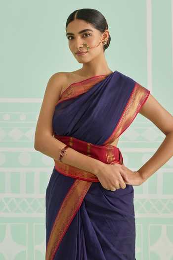 Buy_Amaara_Blue Handloom Cotton Pure Saree With Running Blouse _Online_at_Aza_Fashions