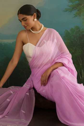 Shop_Amaara_Pink Handloom Cotton Pastel Saree With Running Blouse _Online_at_Aza_Fashions