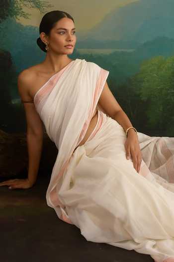 Shop_Amaara_Off White Handloom Cotton Pure Saree With Running Blouse _Online_at_Aza_Fashions