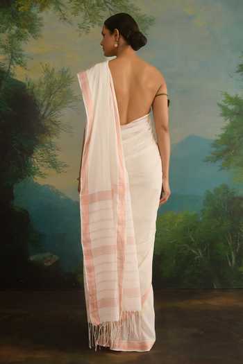 Shop_Amaara_Off White Handloom Cotton Pure Saree With Running Blouse _at_Aza_Fashions