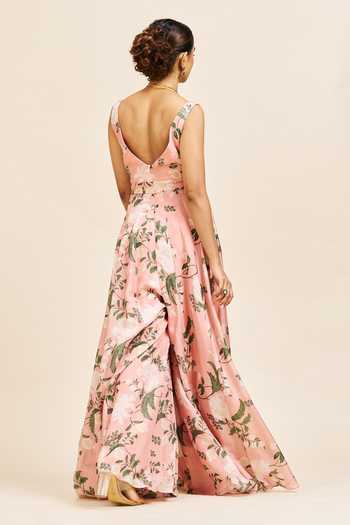 Shop_Issa Studio By Chetana & Swathi_Blush Amal Printed Silk Jumpsuit _at_Aza_Fashions