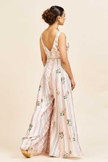 Shop_Issa Studio By Chetana & Swathi_Ivory Hanika Floral And Stripe Print Jumpsuit _at_Aza_Fashions