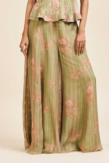 Shop_Issa Studio By Chetana & Swathi_Green Organza Sweetheart Neck Nayira Printed Peplum Top And Sharara Set _Online_at_Aza_Fashions