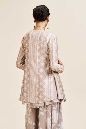 Shop_Issa Studio By Chetana & Swathi_Beige Georgette Open Neck, Ruba Floral Embroidered Jacket Sharara Set _Online_at_Aza_Fashions