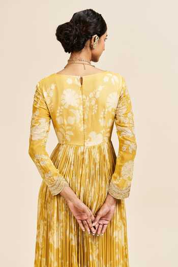 Shop_Issa Studio By Chetana & Swathi_Yellow Organza, Georgette Square Neck Smriti Printed Anarkali With Dupatta _at_Aza_Fashions