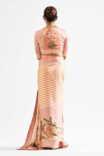 Shop_Issa Studio By Chetana & Swathi_Beige Georgette, Satin Sweetheart Neck Kathya Printed Saree With Blouse _at_Aza_Fashions