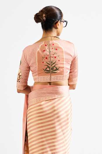 Buy_Issa Studio By Chetana & Swathi_Beige Georgette, Satin Sweetheart Neck Kathya Printed Saree With Blouse _Online_at_Aza_Fashions