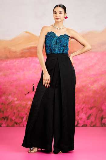 Buy_Issa Studio By Chetana & Swathi_Black Juliana Embroidered Draped Jumpsuit _at_Aza_Fashions
