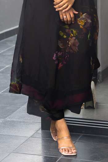 Buy_Issa Studio By Chetana & Swathi_Black Silk, Organza Round Neck, Yes Melia Floral Print Kurta And Pant Set _Online_at_Aza_Fashions