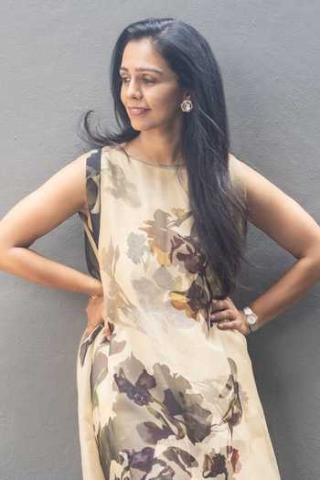 Buy_Issa Studio By Chetana & Swathi_Beige Organza, Crepe Round Neck Lumi Floral Print Dress Set _Online_at_Aza_Fashions
