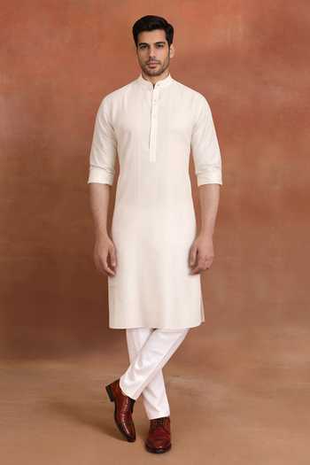 Buy_Raghavendra Rathore Jodhpur_Off White Cotton Lineage Kurta _at_Aza_Fashions