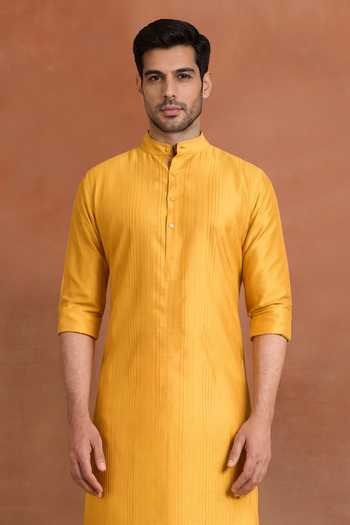 Buy_Raghavendra Rathore Jodhpur_Mustard Silk Amber Kurta _Online_at_Aza_Fashions