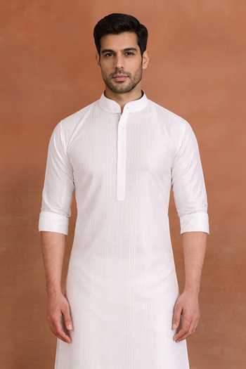 Raghavendra Rathore Jodhpur_White Dupion Ecru Heritage Kurta _Online_at_Aza_Fashions