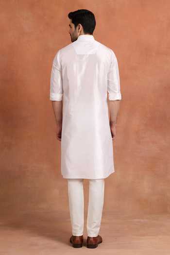 Shop_Raghavendra Rathore Jodhpur_White Dupion Ecru Heritage Kurta _at_Aza_Fashions