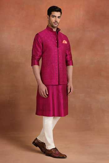 Raghavendra Rathore Jodhpur_Fuchsia Silk Luminaire Nehru Jacket _Online_at_Aza_Fashions
