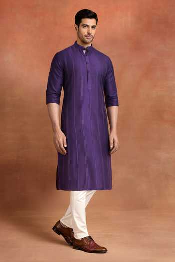 Raghavendra Rathore Jodhpur_Purple Cotton Regal Amaranth Kurta _Online_at_Aza_Fashions