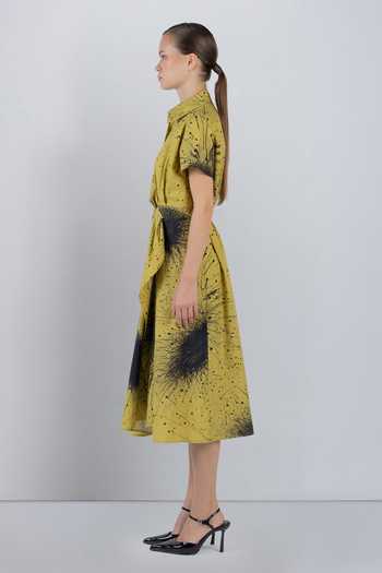 LEH STUDIOS_Black Cotton Collared Neck Splatter Print Wrap Dress _Online_at_Aza_Fashions