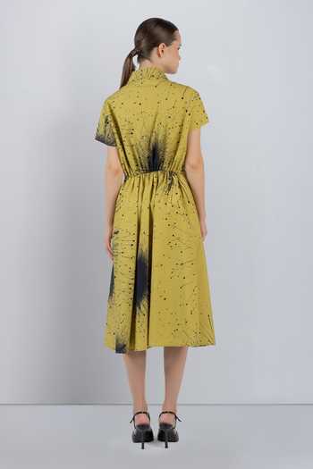Shop_LEH STUDIOS_Black Cotton Collared Neck Splatter Print Wrap Dress _at_Aza_Fashions