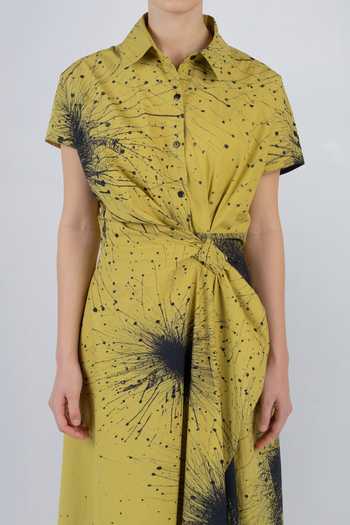 LEH STUDIOS_Black Cotton Collared Neck Splatter Print Wrap Dress _at_Aza_Fashions