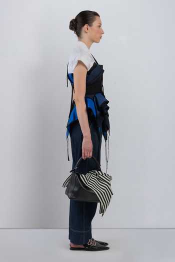 LEH STUDIOS_Blue Cotton Mandarin Collar Flots Layered Top _Online_at_Aza_Fashions