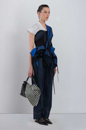LEH STUDIOS_Blue Cotton Mandarin Collar Flots Layered Top _at_Aza_Fashions