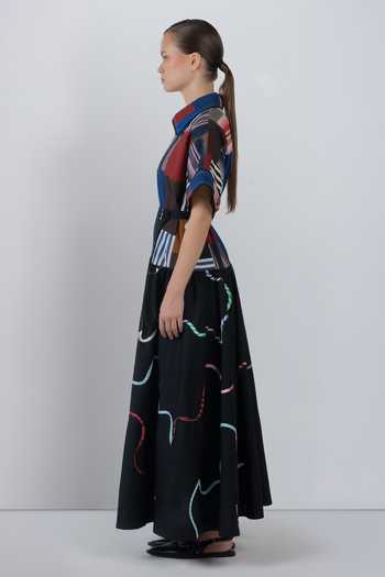 LEH STUDIOS_Black Cotton Collared Neck Sugo Abstract Pattern Dress _Online_at_Aza_Fashions
