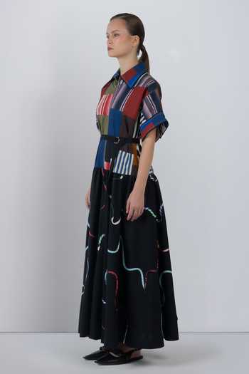 Buy_LEH STUDIOS_Black Cotton Collared Neck Sugo Abstract Pattern Dress _Online_at_Aza_Fashions