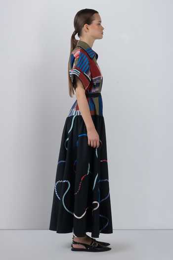 LEH STUDIOS_Black Cotton Collared Neck Sugo Abstract Pattern Dress _at_Aza_Fashions