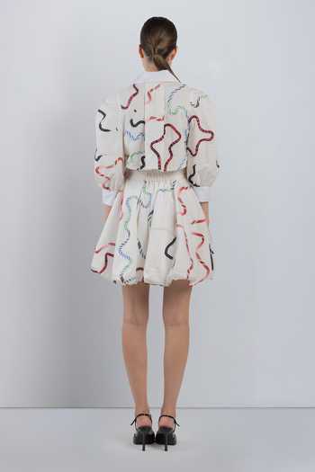 Shop_LEH STUDIOS_White Cotton Collared Neck Bandes Bubble Hem Dress _at_Aza_Fashions
