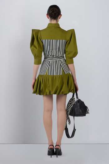 Shop_LEH STUDIOS_Black Cotton Collared Neck Mer Contrast Stripe Panel Dress _at_Aza_Fashions