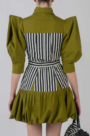 Shop_LEH STUDIOS_Black Cotton Collared Neck Mer Contrast Stripe Panel Dress _Online_at_Aza_Fashions