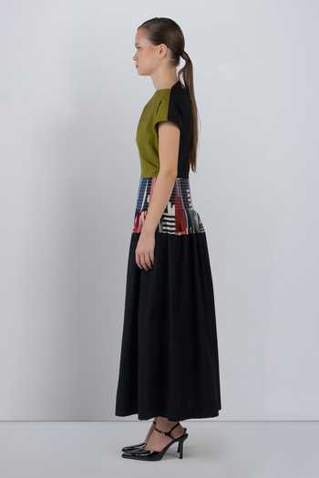 LEH STUDIOS_Green Cotton Asymmetric Neck Zelda Dress _Online_at_Aza_Fashions