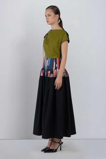 Buy_LEH STUDIOS_Green Cotton Asymmetric Neck Zelda Dress _Online_at_Aza_Fashions