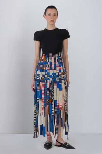 Buy_LEH STUDIOS_Black Cotton, Polyester Round Neck Tassel Work Midi Dress _at_Aza_Fashions