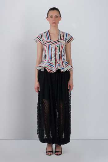LEH STUDIOS_Black Viscose, Polyester Lace Work Balloon Pant _at_Aza_Fashions