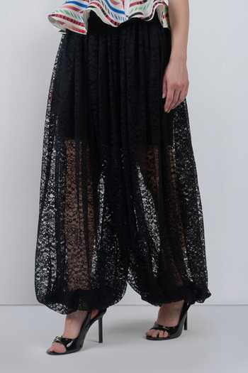 Shop_LEH STUDIOS_Black Viscose, Polyester Lace Work Balloon Pant 