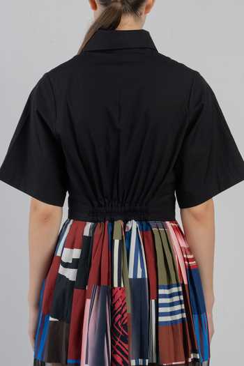 Buy_LEH STUDIOS_Black Cotton Collared Neck Bloc Mosaic Print Dress 
