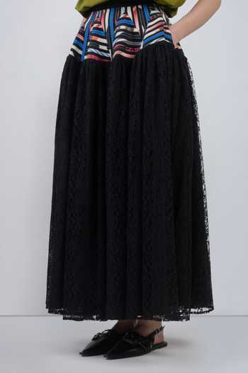 Leh Studios_Black Viscose, Polyester Pagoda Peplum Skirt _Online_at_Aza_Fashions