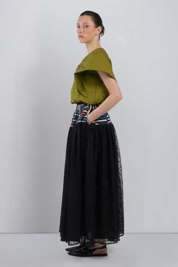 Buy_Leh Studios_Black Viscose, Polyester Pagoda Peplum Skirt _Online_at_Aza_Fashions