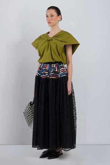 Leh Studios_Black Viscose, Polyester Pagoda Peplum Skirt _at_Aza_Fashions